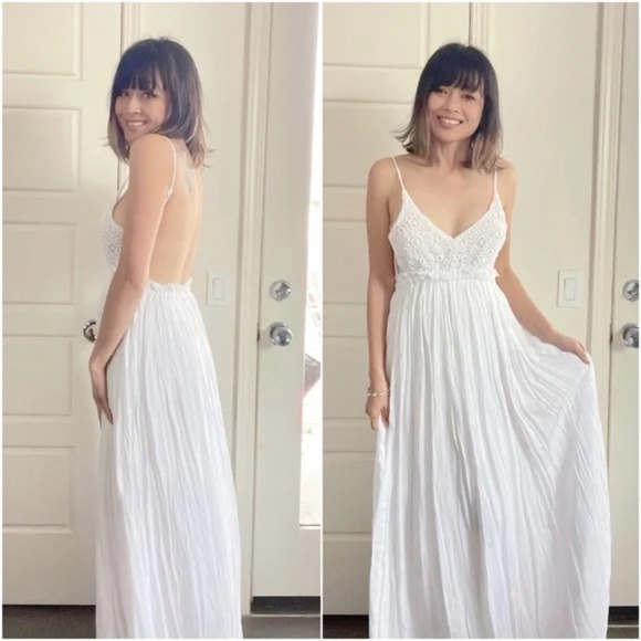 017 Boho White Floral Embroidered Backless Maxi Dress - Picture 6 of 8